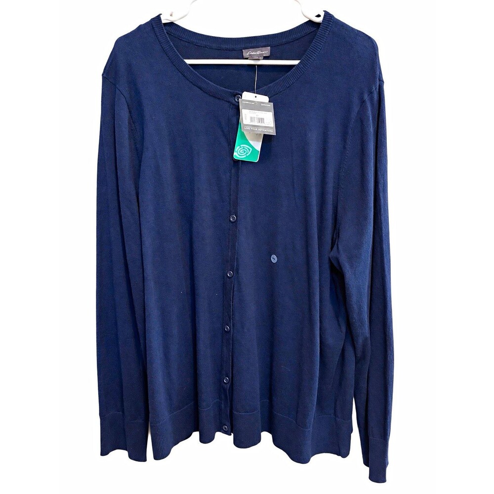 Eddie Bauer 2XL Blue Tencel Knit Button Front V-Neck Cardigan Sweater NWT